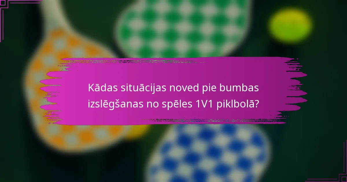 Kādas situācijas noved pie bumbas izslēgšanas no spēles 1V1 piklbolā?